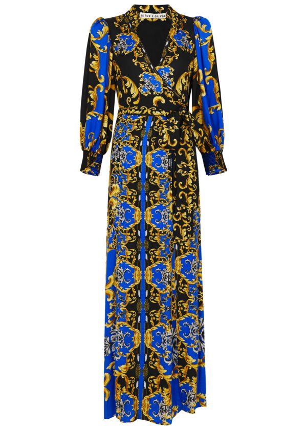 Alice + Olivia Alisa Printed Satin Maxi Wrap Dress - Multicoloured - 4 (UK 8 / S)