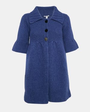 Alice + Olivia Blue Wool Knit Short Sleeve Sweater Coat S