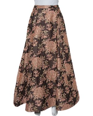 Alice + Olivia Brown Lurex Floral Jacquard Pleated Rachelle Maxi Skirt S