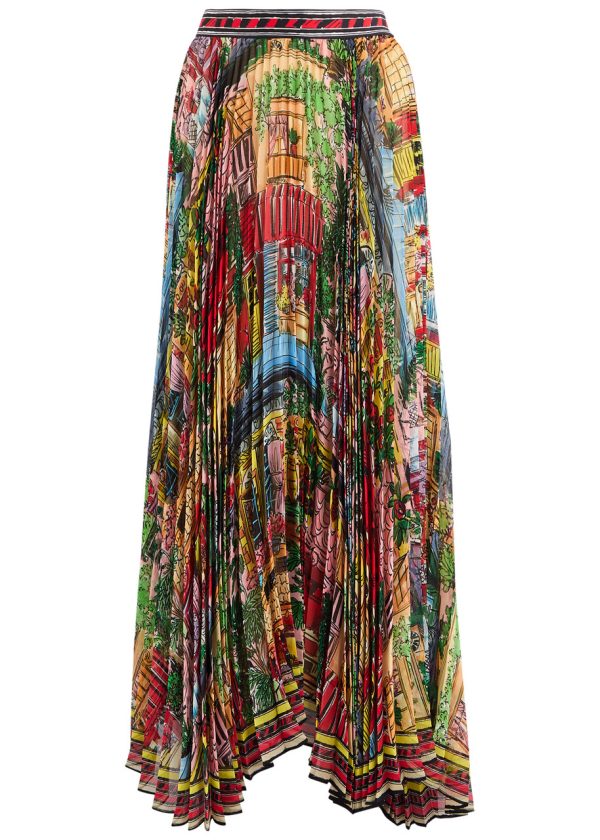 Alice + Olivia Katz Printed Pleated Chiffon Maxi Skirt - Multicoloured 1 - 8 (UK12 / M)