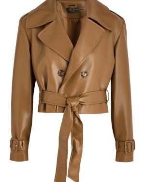 Alice + Olivia Keith Cropped Faux Leather Trench Coat - Camel - XL (UK16 / XL) - XL (UK16 /xl)