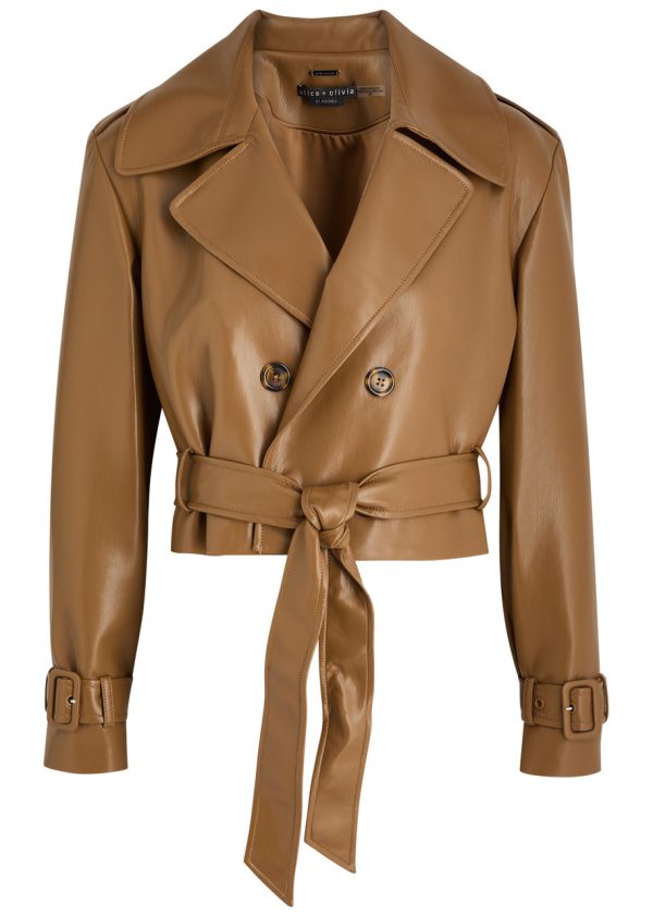 Alice + Olivia Keith Cropped Faux Leather Trench Coat - Camel - XL (UK16 / XL) - XL (UK16 /xl)