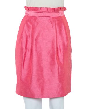 Alice + Olivia Pink Synthetic Paper Bag Waist Detail Mini Skirt XS