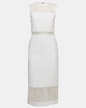 Alice + Olivia White Mesh and Crepe Sleeveless Sheath Dress M