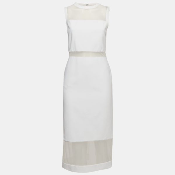 Alice + Olivia White Mesh and Crepe Sleeveless Sheath Dress M