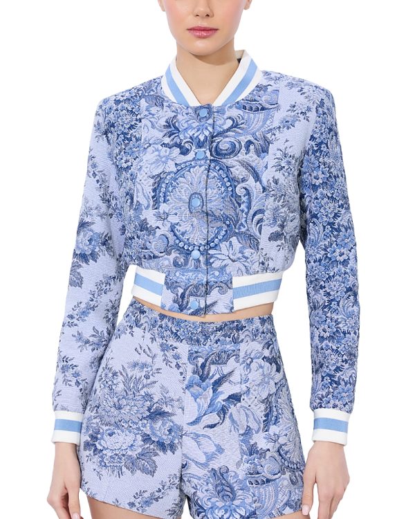 Alice and Olivia Barton Cropped Varsity Jacket