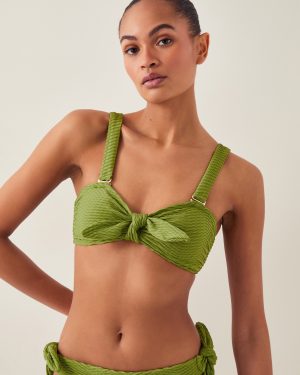 Alina Rib Bandeau Bikini Top Green