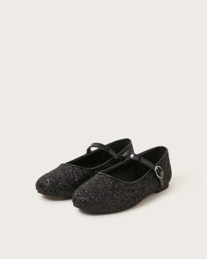 All-Over Glitter Ballet Flats Black