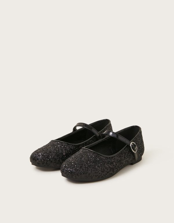 All-Over Glitter Ballet Flats Black