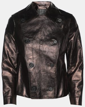 All Saints Metallic Brown Leather Double Breasted Jacket S