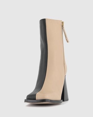 Alohas Womens South Bicolor Heeled Ankle Boots Black Cream, 3.5