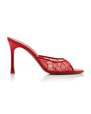 Amina Muaddi - Alexa Lace Mules - Red - IT 39 - Moda Operandi