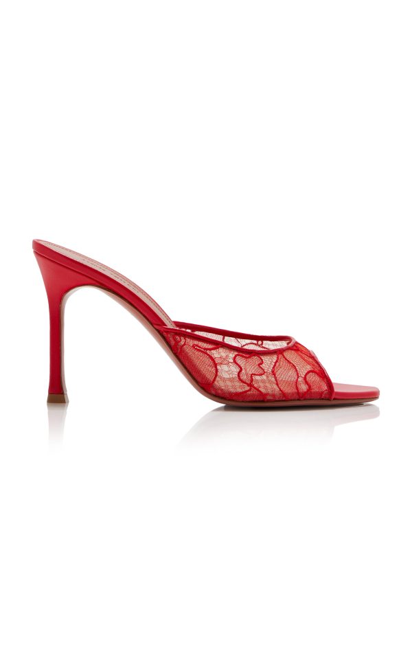 Amina Muaddi - Alexa Lace Mules - Red - IT 39 - Moda Operandi