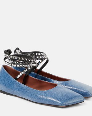 Amina Muaddi Ane embellished denim ballet flats