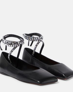 Amina Muaddi Ane embellished leather ballet flats