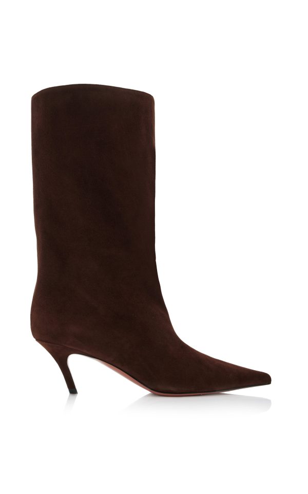 Amina Muaddi - Fiona Suede Ankle Boots - Brown - IT 37.5 - Moda Operandi