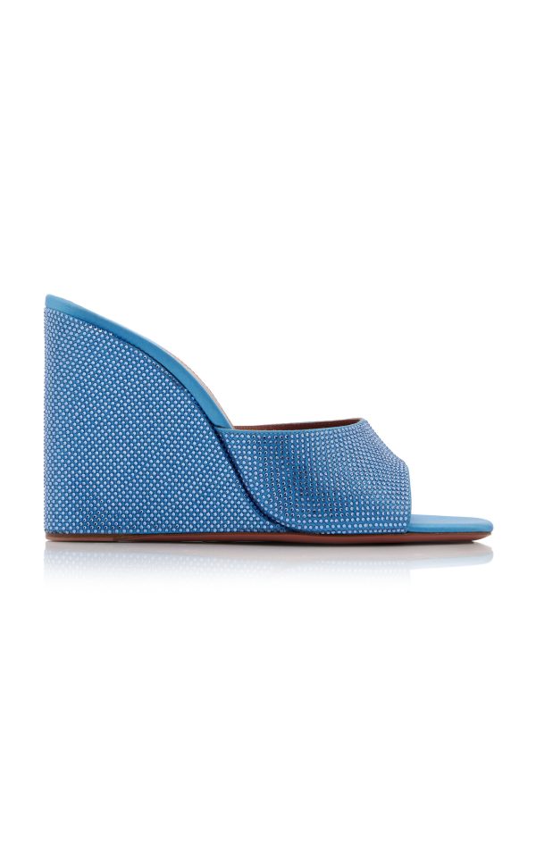 Amina Muaddi - Lupita Crystal-Embellished Satin Wedge Sandals - Blue - IT 40 - Moda Operandi