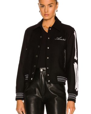 Amiri Bones Varsity Jacket in Black - Black. Size L (also in XS, XXS).
