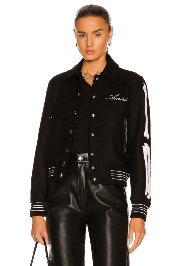 Amiri Bones Varsity Jacket in Black - Black. Size L (also in XS, XXS).