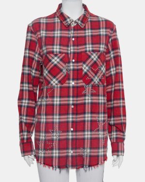 Amiri Red Plaided Flannel Studded Star Detail Shirt M