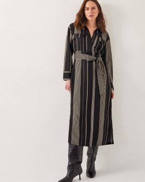 Andi Stripe Midi Shirt Dress Black