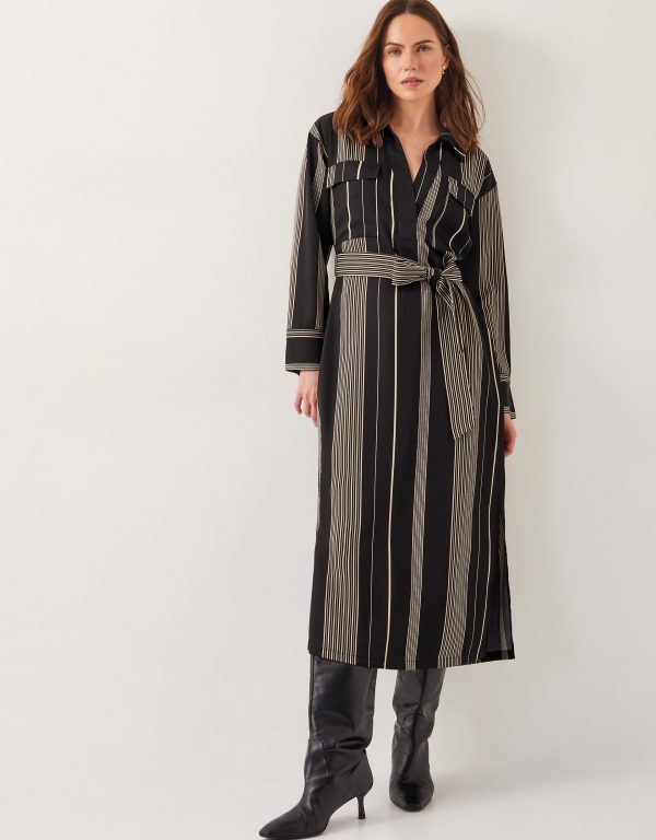 Andi Stripe Midi Shirt Dress Black