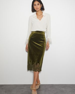 Andi Velvet Lace Pencil Skirt Green