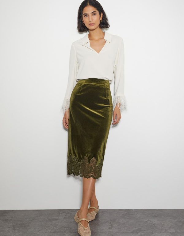 Andi Velvet Lace Pencil Skirt Green