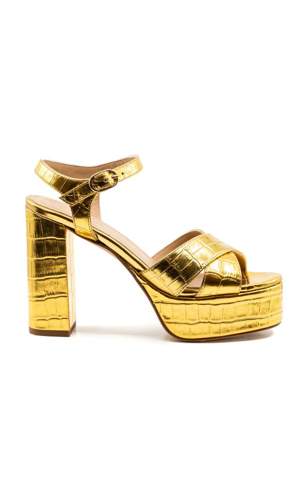 Andrea Gomez - Bella Croc-Effect Metallic-Leather Platform Sandals - Gold - IT 39.5 - Moda Operandi