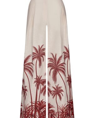 Andres Otalora - Desperte Printed Linen Wide-Leg Pants - Red - US 0 - Only At Moda Operandi