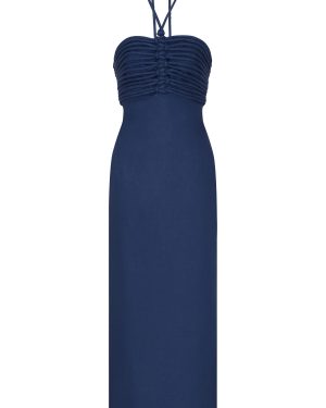 Andres Otalora - Mezcalitos Halter Linen Midi Dress - Blue - US 0 - Only At Moda Operandi