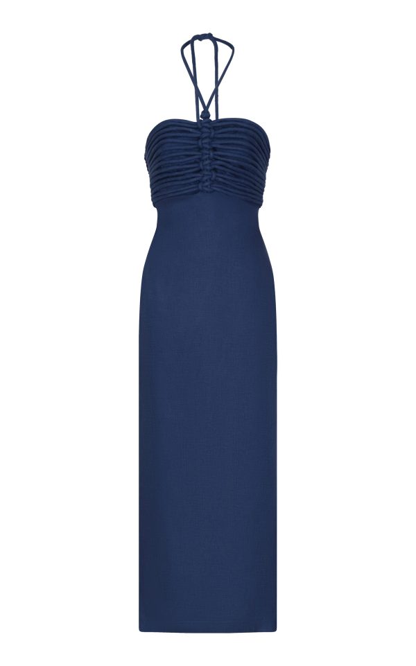 Andres Otalora - Mezcalitos Halter Linen Midi Dress - Blue - US 0 - Only At Moda Operandi