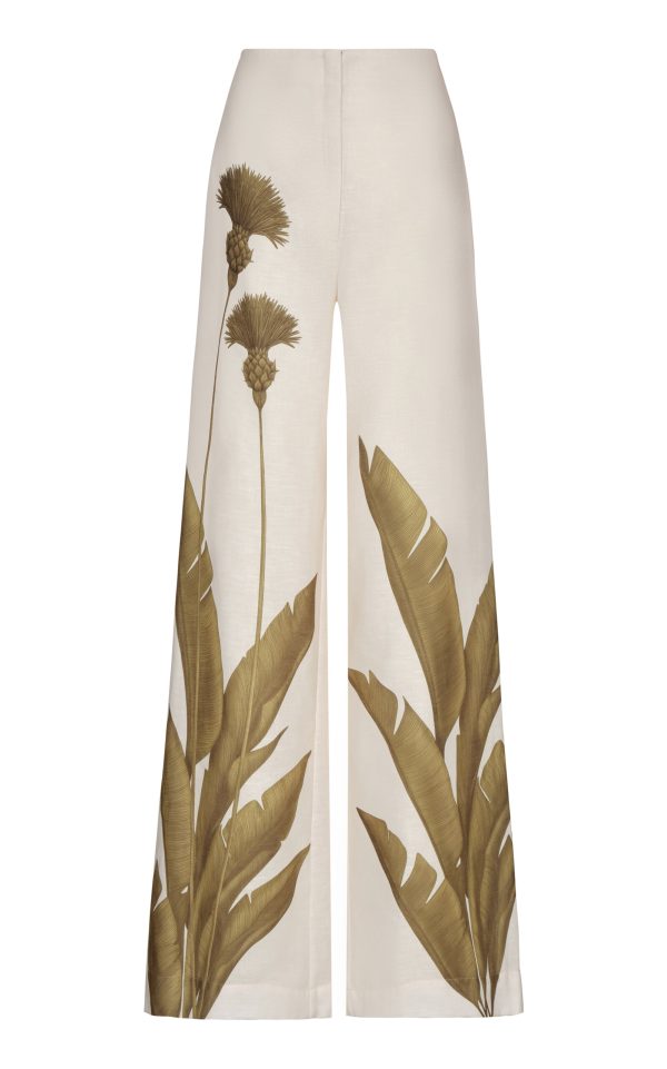 Andres Otalora - Ritmica Printed Linen Wide-Leg Pants - Green - US 10 - Only At Moda Operandi