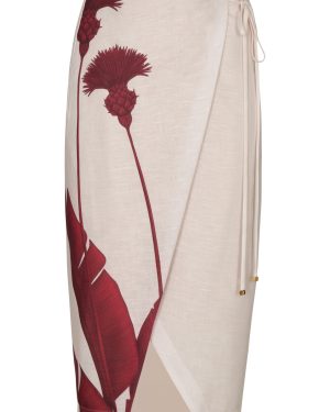 Andres Otalora - Solera Caribe Printed Linen Midi Skirt - Red - US 8 - Only At Moda Operandi