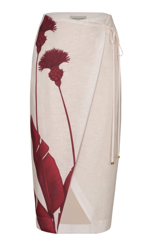Andres Otalora - Solera Caribe Printed Linen Midi Skirt - Red - US 8 - Only At Moda Operandi