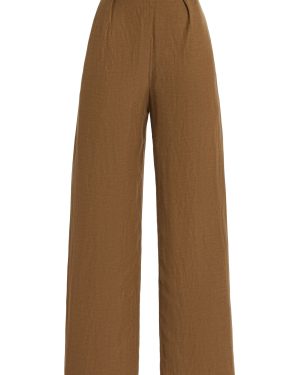 Anemos - The Keaton Linen-Blend Wide-Leg Pants - Brown - L - Moda Operandi