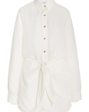 Anemos - The L.A. Linen-Blend Mini Wrap Shirt Dress - White - XL - Moda Operandi
