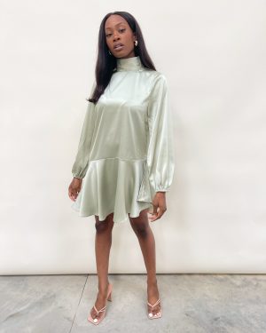 Ani Asymmetric Smock Dress - Mint, L/XL