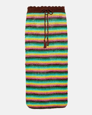 Anna Kosturova Striped crochet cotton midi skirt