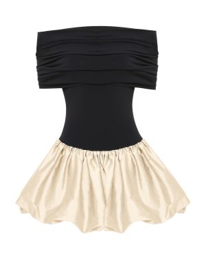 Anna October - Jewel Off-The-Shoulder Knit-Satin Combo Mini Dress - Black/white - XS - Moda Operandi