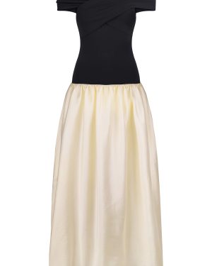 Anna October - Lorraine Off-The-Shoulder Knit-Satin Combo Maxi Dress - Black/white - S - Moda Operandi