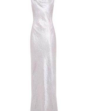 Anna October - Lucie Crinkled Satin Maxi Dress - Silver - S - Moda Operandi