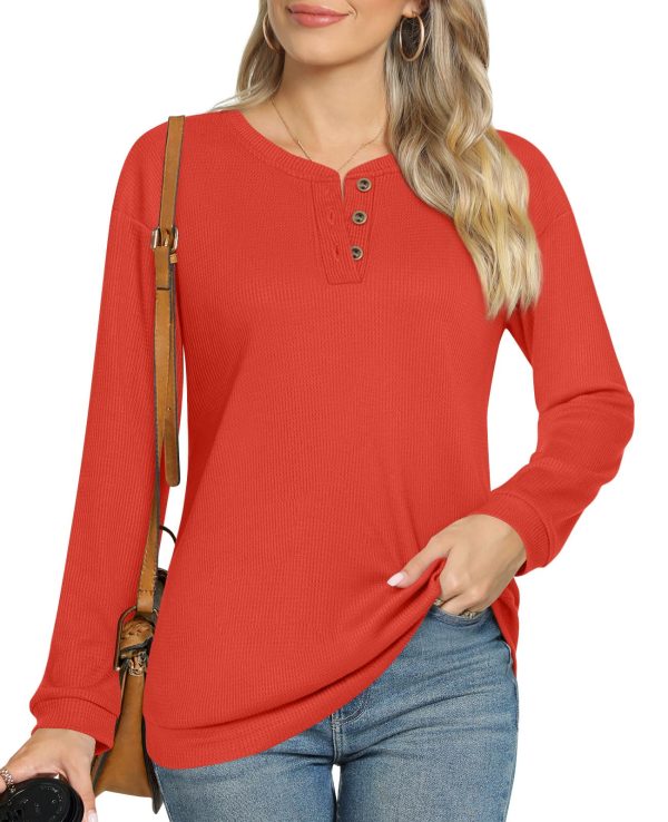Anyally Women's Waffle Knit Tunic Tops Loose Long Sleeve 2XL Red