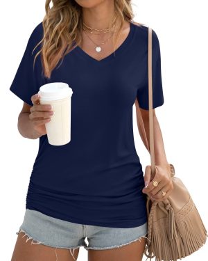 Anydoll Women's Summer Tunic Tops Casual Short Sleeve 2024 Blue Medium