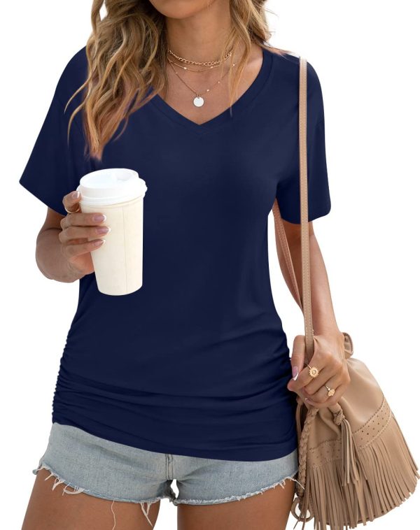Anydoll Women's Summer Tunic Tops Casual Short Sleeve 2024 Blue Medium
