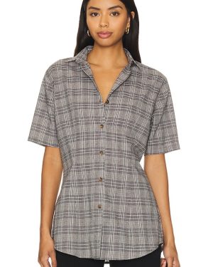 Apres Studio Plaid Tailored Shirt in Grey. Size XS.