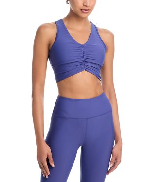 Aqua Athletic Shirred Racerback Sports Bra - Exclusive