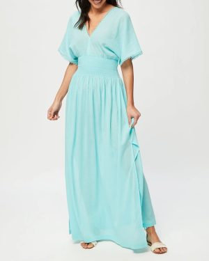 Aqua Smock Waist Maxi Dress