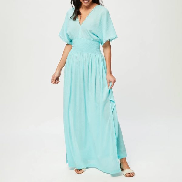 Aqua Smock Waist Maxi Dress