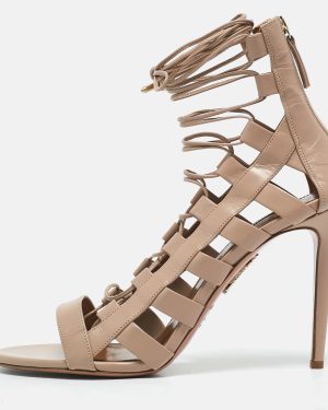 Aquazzura Beige Leather Amazon Gladiator Sandals Size 42